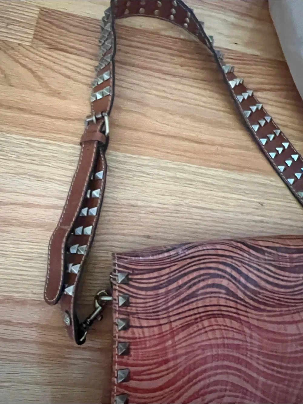 Patricia Nash Orange-Brown Wave Pattern Leather Shoulder Bag